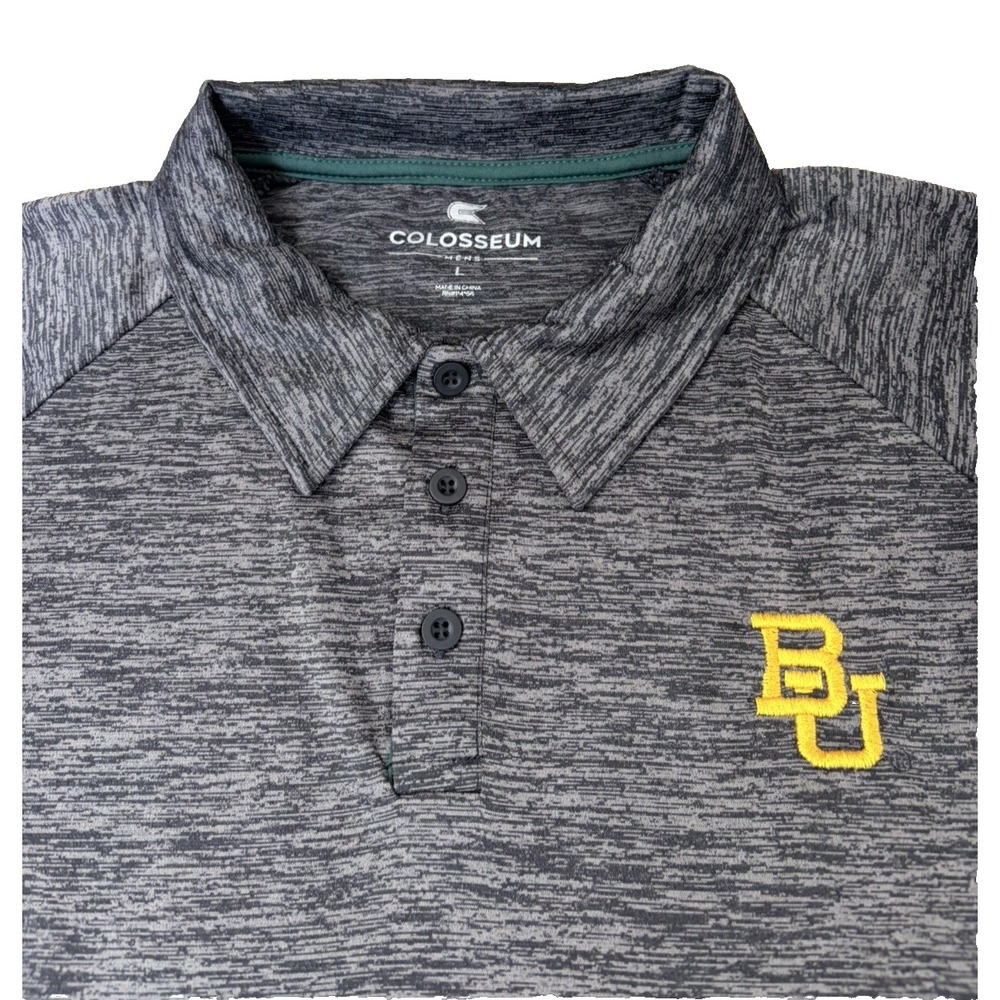 Baylor Colosseum Black with Yellow BU on the front performance polo Men's Large